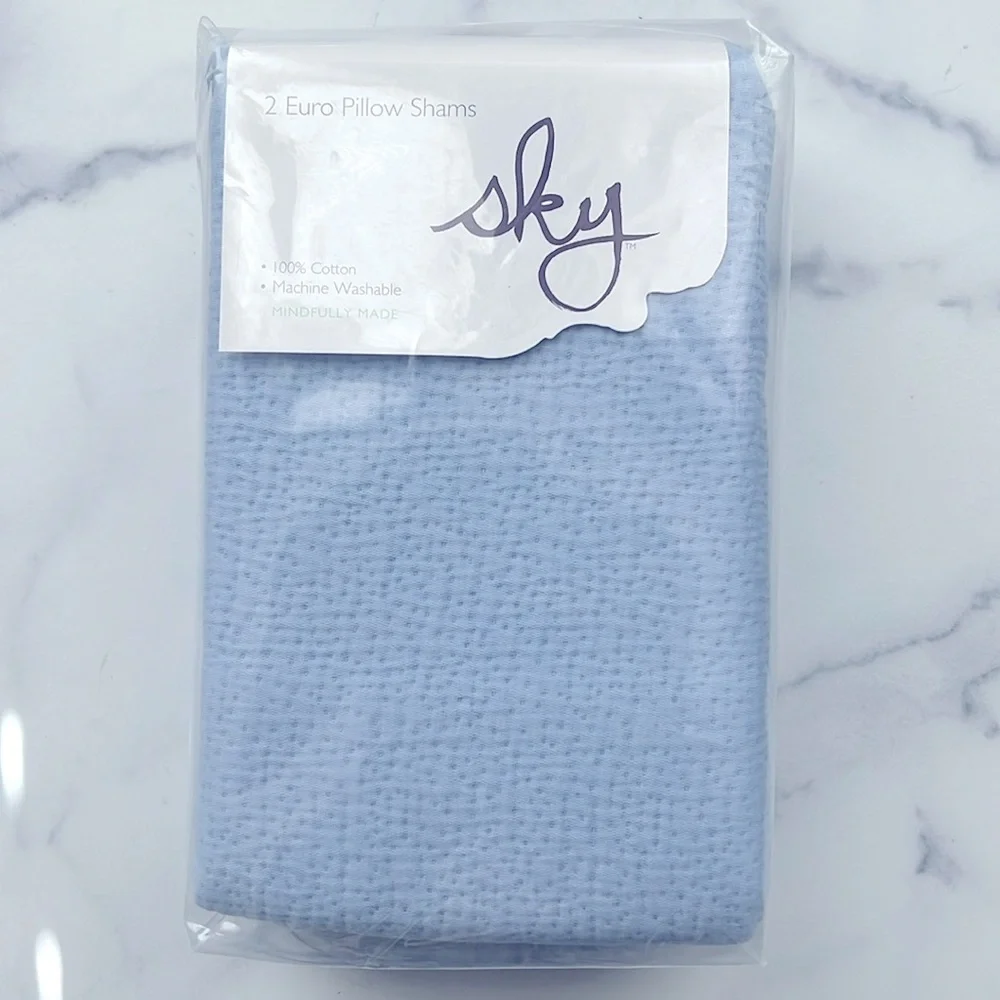 2 Sky Textured Matelasse Euro Sham in Coast Blue, New w/Tag Retail $170